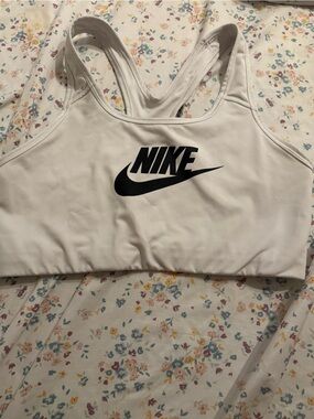 Nike White Racerback Sports Bra with black Swoosh